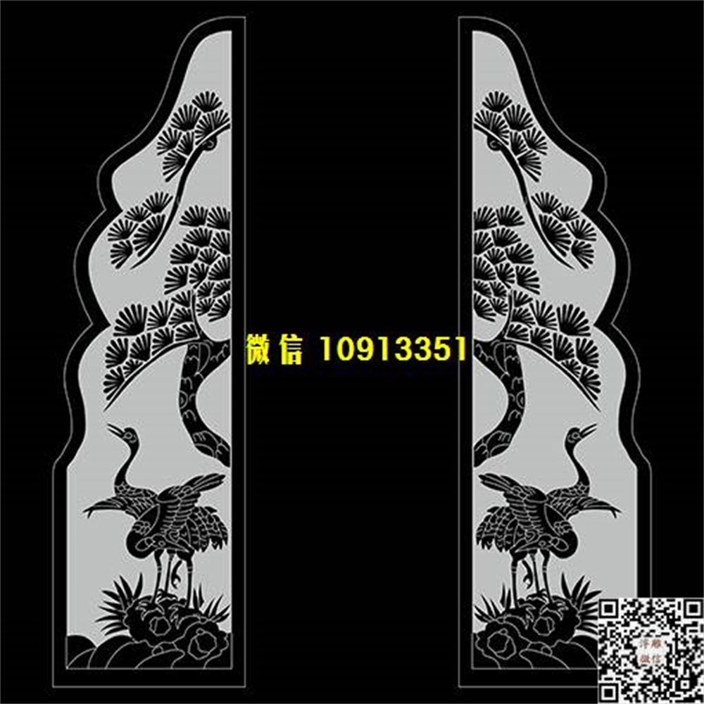 精雕图10a松鹤墓碑板精雕图线雕图线条图单线铣底图_电脑雕刻plt文泰矢量图精雕图浮雕图